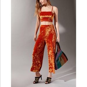 Orange velvet flare pants!